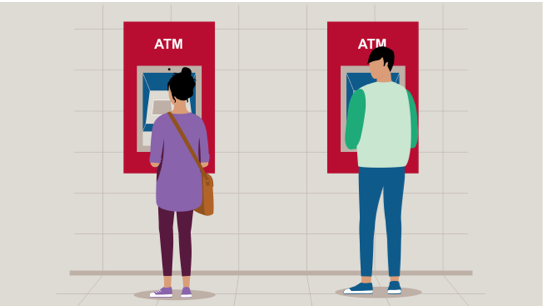 Illustration of people using an ATM machine